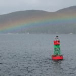 sea lions, eagle, buoy, and rainbow